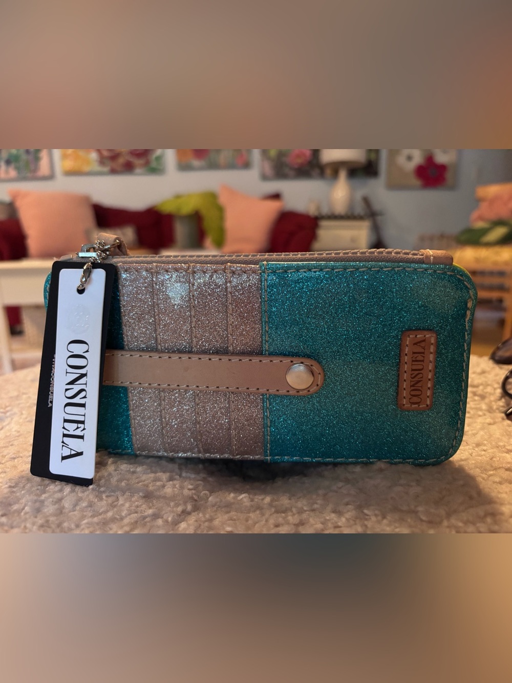 ✨🩵💚Consuela Turquoise& Lime Glitter Zip Wallet💚🩵✨